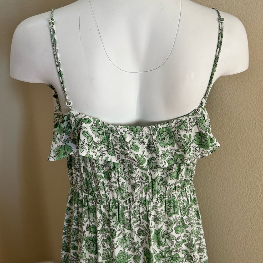 J. Crew NWT Tiered Maxi Dress in Tossed Floral Green Spaghetti Straps Pockets - Picture 5 of 10